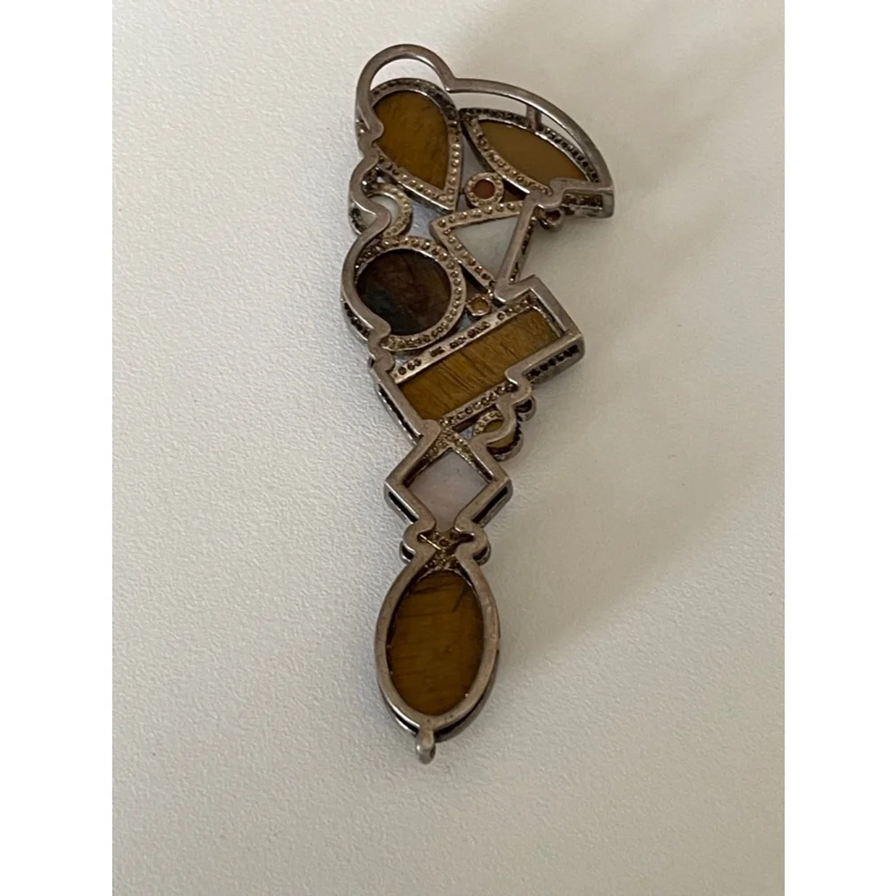 Vintage wk 925 sterling multi semi precious stone pendant
